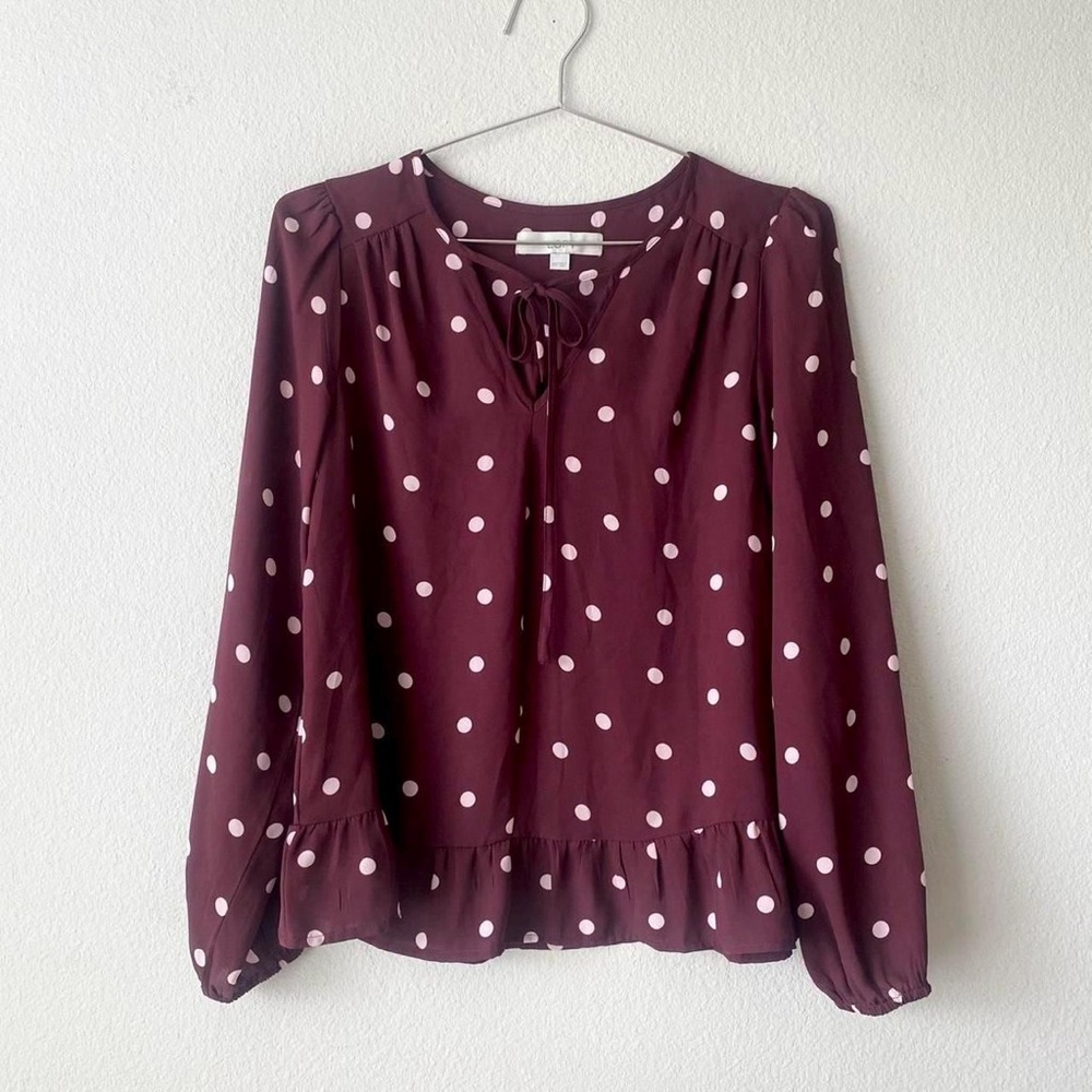 5️⃣LOFT Burgundy Blouse with Polka Dots